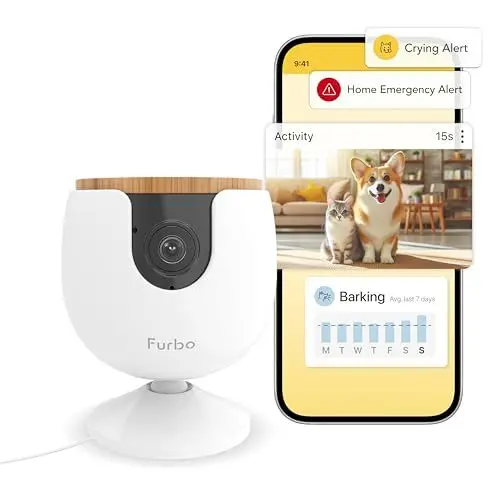 Produktbild: Furbo Mini Haustierkamera + Heimsicherheits-Paket (Premium MIT ABO): Smarte Kamera mit Farbnachtsicht 2-Wege-Audio Bell- oder Miauen-Alarm
