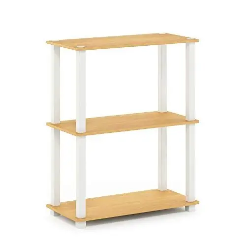 Produktbild: Furinno 3-Ebenen kompaktes Mehrzweckregal mit quadratischem Rohr, holz, Buche/Weiß, 28.96 x 59.94 x 75.18 cm