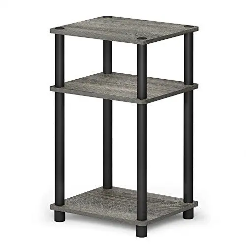 Produktbild: Furinno Beistelltisch mit 3 Ablageebenen, Holz, Französische Eiche Grau/Schwarz, 29.21 x 34.04 x 57.91 cm