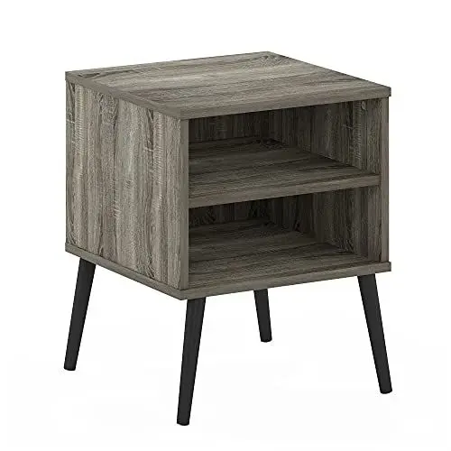 Produktbild: Furinno Claude Beistelltisch im Mid-Century-Stil mit Holzbeinen, französisches Eichengrau