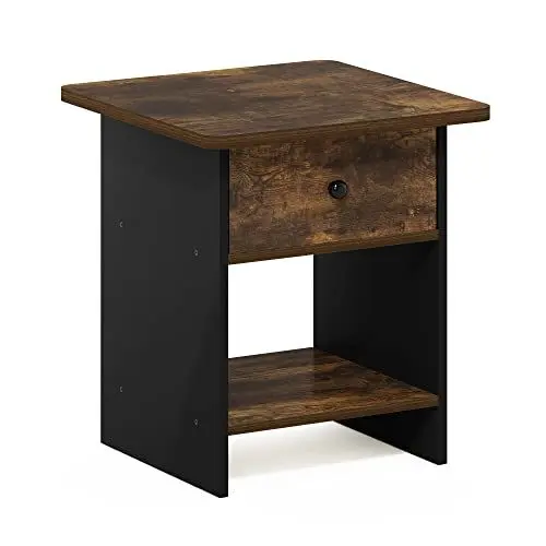 Produktbild: Furinno Dario Beistelltisch/Nachttisch mit Aufbewahrungsregal und Schublade, Amber Pine/Schwarz