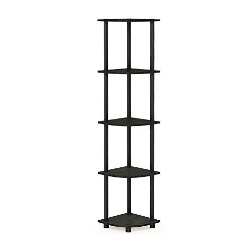 Produktbild: Furinno Eckregal mit 5 Ebenen, Mehrzweckregal, Verbundholz, PVC-Rohre, Espresso/Schwarz, 29.46 x 29.46 x 146.56 cm