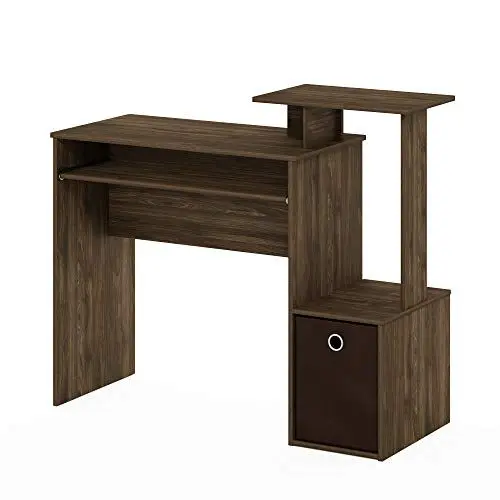 Produktbild: Furinno Econ Mehrzweck Home Office Computer Schreibtisch mit Ablage und Einschub, Holz, Columbia Walnut/Dunkelbraun, 40 x 100.08 x 86.61 cm