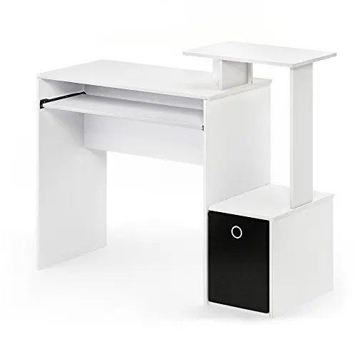 Produktbild: Furinno Econ Mehrzweck Home Office Computer Schreibtisch mit Ablage und Einschub, holz, Weiß/schwarz, 40.01 x 40.01 x 86.61 cm