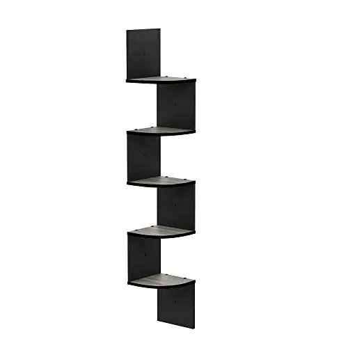 Produktbild: Furinno Rossi 5-stufiges schwebendes Radial-Eckregal zur Wandmontage, Französische Eiche/Schwarz