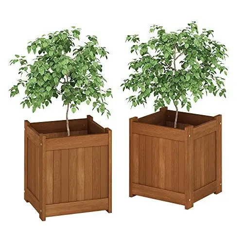 Produktbild: Furinno Tioman Blumenkasten in Teaköl (2er Set), braun, 39,12 x 39,12 x 44,96 cm