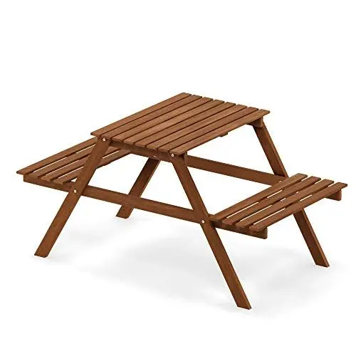 Produktbild: Furinno Tioman Kinder Set, Picknicktisch und Stuhl, in Teaköl, holz, Natur, 60.2 x 110.24 x 54.36 cm