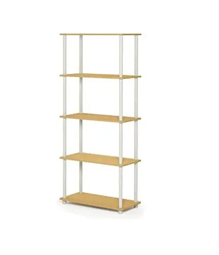 Produktbild: Furinno Turn-N-Tube 5-stufiges Mehrzweck-Regal-Präsentationsregal, Buche/Weiß