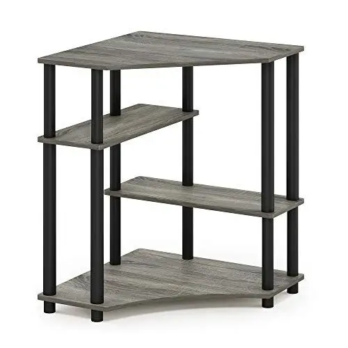 Produktbild: Furinno Turn-N-Tube Platzsparender Eckschreibtisch mit Regalen, Französische Eiche/Schwarz, 57.2 (Breite) x 72.4 (Höhe) x 56 (Tiefe) cm