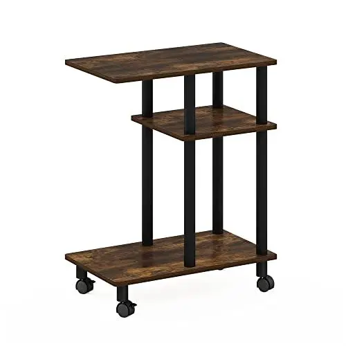 Produktbild: Furinno Turn-N-Tube U-förmiges Sofa Beistelltisch mit Rollen, Bernsteinkiefer/Schwarz, 29.5 (D) x 50 (W) x 62.7 (H) cm