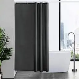 Produktbild: Furlinic Duschvorhang Textil Anti-schimmel Wasserdicht Waschbar Badvorhang aus Polyester Stoff Dunkelgrau 120x200cm mit 8 Duschvorhangringen.