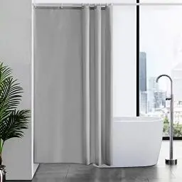 Produktbild: Furlinic Duschvorhang Textil Anti-schimmel Wasserdicht Waschbar Badvorhang aus Polyester Stoff Grau 120x200cm mit 8 Duschvorhangringen.