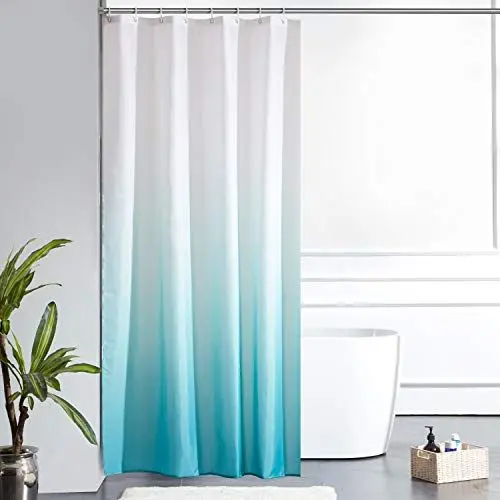 Produktbild: Furlinic Duschvorhang Textil Anti-schimmel Wasserdicht Waschbar Badvorhang aus Polyester Stoff Weiß nach Aquamarine Schmal 120x200cm mit 8 Duschvorhangringen.