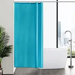 Produktbild: Furlinic Schmaler Duschvorhang für Eck Dusche und Kleine Badewanne,Badvorhang Textil aus Polyester Stoff schimmelresistent Wasserabweisend und Waschbar,Aquamarine 100x200 mit 6 Duschvorhangringen.