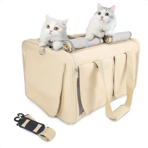 Produktbild: Furryilla Katzentransportbox Abnehmbaren Trolley für 2 Katzen Hunde Groß Transportbox Katzentasche im Vorhangstil Super Belüftetes Design