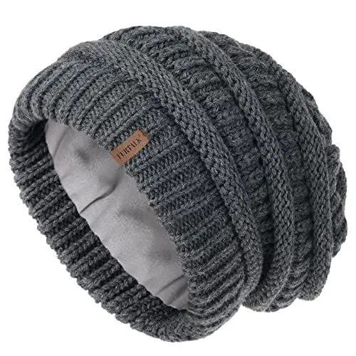 Produktbild: FURTALK Damen Beanie Mütze Warme Wintermütze mit Weichem Innenfutter Gefütterte Strickmütze,Dunkel grau,Einheitsgröße