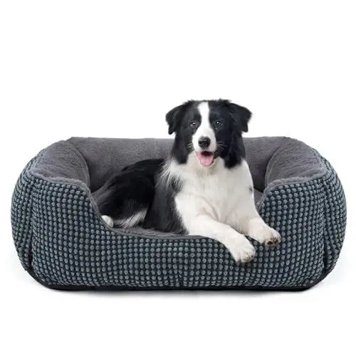 Produktbild: FURTIME Hundebett Mittelgroße Hunde, Hundekorb Waschbar Flauschig, Rutschfestes Hundekörbchen Hundebetten, Anti-Angst Hundebett für Mittelgroße und Kleine Hunde und Katzen, 63x53x20cm