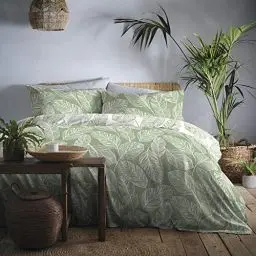 Produktbild: Fusion Matteo Bettwäsche-Set für Doppelbett (1 Doppelbett und 2 Kissenbezüge), 200 x 200 cm, wendbares Design, Polycotton, Weiß/Grün, Doppelbett-Bettwäsche-Set