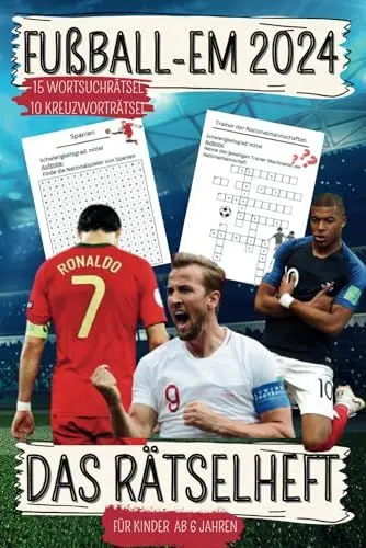 Produktbild: Fußball EM 2024 - Das Rätselheft für Kinder ab 6 Jahren - 25 verschiedene Rätsel inkl. Lösungen