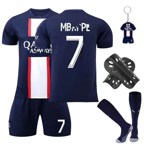 Produktbild: Fußball Trikot Kinder Set, Heimtrikots/Auswärtstrikots Trikot Jungen,Fussball T-Shirt Shorts, Football socken, Knieschützer Set und Fußbälle Jersey Schlüsselanhänger