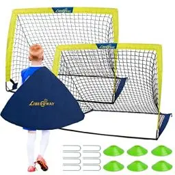 Produktbild: Fussballtore für Garten Kinder, Faltbare Fußballtore 2er Set mit 6 Hütchen & Tasche verstauen, LIBERRWAY 120×90×90cm kleine Fussball-Tor Leichter aufbau, Fußball trainingsset für Wiese/Strand