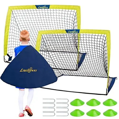 Produktbild: Fussballtore für Garten Kinder, Faltbare Fußballtore 2er Set mit 6 Hütchen & Tasche verstauen, LIBERRWAY 120×90×90cm kleine Fussball-Tor Leichter aufbau, Fußball trainingsset für Wiese/Strand