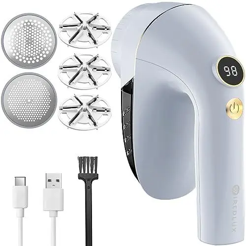 Produktbild: Fusselrasierer Elektrisch WiredLux, USB Wiederaufladbarer Fusselentferner für Kleidung, 2 Anpassbare Gitterabdeckungen, LED-Anzeige, Entfussler Elektrisch mit Doppeltem Schutz, Zubehör Inklusive
