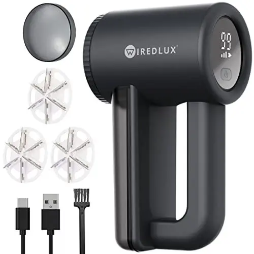 Produktbild: Fusselrasierer Elektrisch WiredLux - Wiederaufladbarer Fusselentferner für Kleidung & Möbel - Einstellbare 3-Fach Geschwindigkeit, 6-blättrige Klinge, LED-Anzeige, USB-Aufladung (Schwarz)