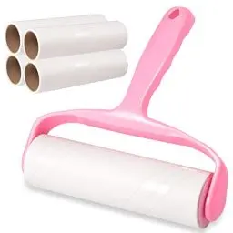 Produktbild: Fusselrolle 4 Rollen mit 1 Abroller 1 Staubschutzhülle, 16cm extra großer Tierhaarentferner, Fusselrolle Tierhaar geeignet für Kleidung, Haare, Katzenhaar, Hundehaar, Sofas, Teppiche, 60 Blatt/Rolle