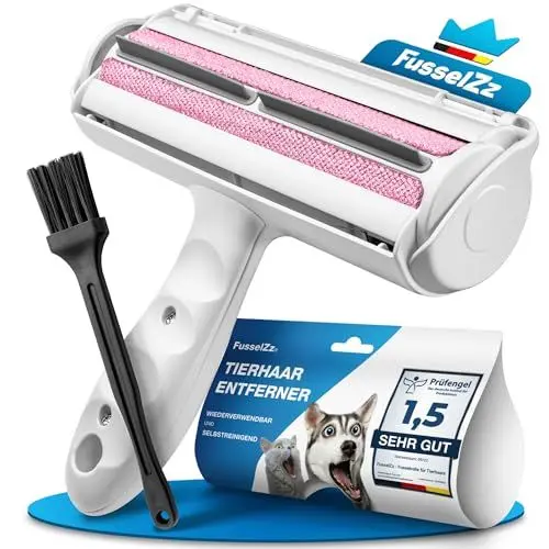 Produktbild: FusselZz® Home Premium Fusselrolle Pink Tierhaare - Selbstreinigender Tierhaarentferner zum Katzenhaare & Hundehaare entfernen, wiederverwendarer Katzenhaarentferner auf Sofa, Teppich & Bett