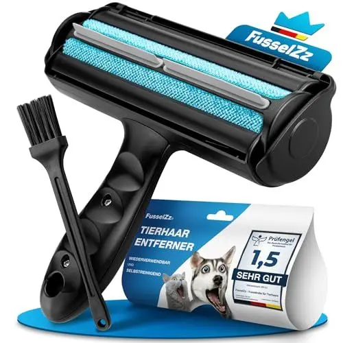 Produktbild: FusselZz® Home Premium Fusselrolle Schwarz Tierhaare - Selbstreinigender Tierhaarentferner zum Katzenhaare & Hundehaare entfernen, wiederverwendarer Katzenhaarentferner auf Sofa, Teppich & Bett