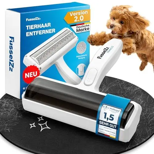 Produktbild: FusselZz® Premium Fusselrolle Tierhaare (Neue Generation) - Selbstreinigender Tierhaarentferner zum Katzenhaare & Hundehaare entfernen, wiederverwendarer Katzenhaarentferner auf Sofa, Teppich & Bett