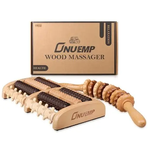 Produktbild: Fußmassage Holz Roller, Faszienrolle Holz mit Griff Maderotherapie Set Anti Cellulite Fußmassage Holzstab für Beine, Nacken, Körper, 2 Set, Buche