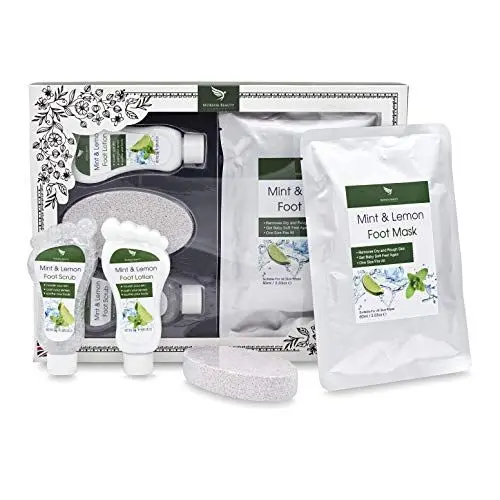 Produktbild: Fußpflege Pediküre Geschenkset - Foot Spa Verwöhnbox | Fußpeeling mit Minze und Zitrone, Fußlotion, Fußmaske, Bimsstein