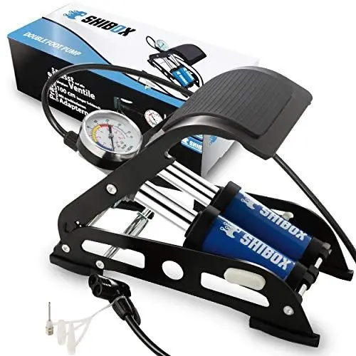 Produktbild: Fußpumpe Fahrrad alle Ventile I Fußluftpumpe mit Manometer und extra langem Schlauch (100 cm) I Fusspumpe Auto Fahrrad I Luftpumpe Fahrrad alle Ventile auch Auto -Ball -Motorrad
