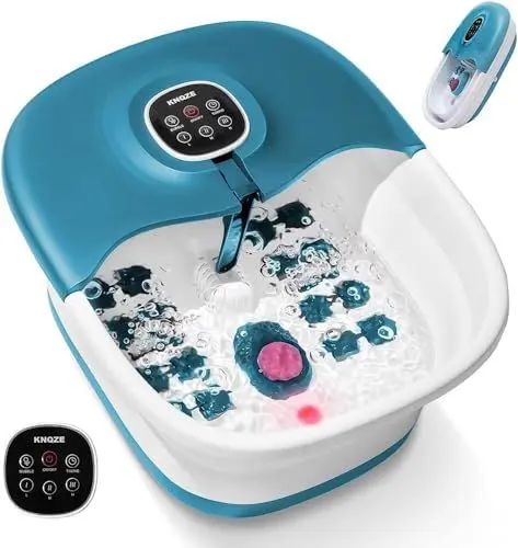 Produktbild: Fußsprudelbad mit Massage und Heizfunktion | Faltbares Fußmassagegerät | Fernbedienung | Wärmefunktion | Fußreflexzonen Massage | Timer| Fußbad mit 16 Shiatsu-Rollen (Blau)