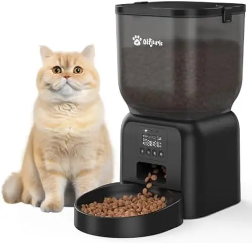Produktbild: Futterautomat Katze, Olfjurk 4L Katzenfutter Automat Cat Feeder- Automatischer Futterspender,1-6 Mahlzeiten für Katzen und kleine mittelgroße Hunde | Duale Stromversorgung,Abnehmbar Waschbar,Schwarz