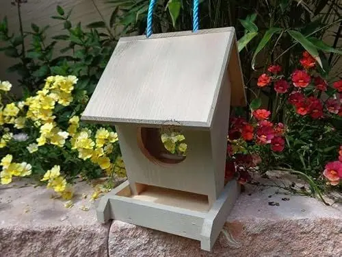 Produktbild: Futterhaus BTV-VOFU1K-grau002 Premium Vogelhaus Vogelfutterhaus hell grau Weiss Silbergrau Überwinterung Nest, als Ergänzung zum Meisen Nistkasten Meisenkasten oder zum Insektenhotel, Futterstelle F