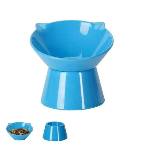 Produktbild: Futternapf Katze,Katzennapf Erhöht mit 15° Neigung Fressnapf Katze,Anti-Erbrechen Katzennäpfe für Futter und Wasser,Haustier Napf für Katzen,Welpen und kleine Hunde,Blau