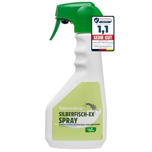 Produktbild: Futura-Shop Silberfische-EX Spray 500 ml zur Schädlingsbekämpfung von Silberfischchen mit Knock-Down-Effekt | Innovatives Insektizid mit Sofort- & Langzeitwirkung bis zu 1 Monat | Kurativ & prävent