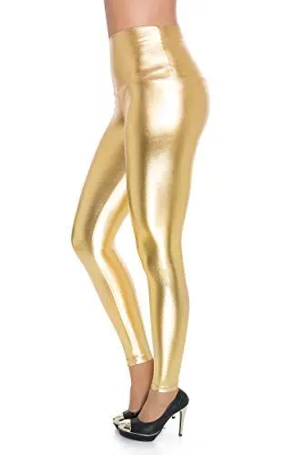 Produktbild: FUTURO FASHION Damen Leggins in Lederoptik Latex Hose Hohe Taille Sexy glänzend Wet Look & Mat voller Länge Leggings hohe Taille Latex Kunstleder Glanz Metallic Partylook 36-50 EU