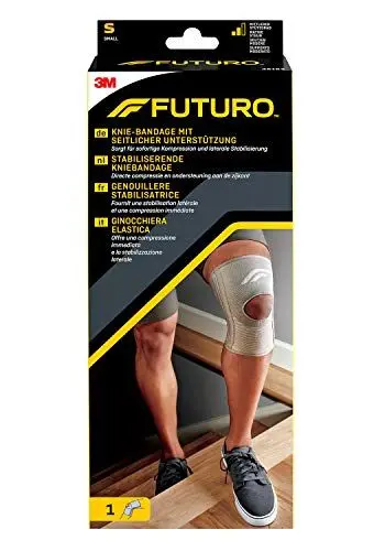 Produktbild: FUTURO Knie-Bandage, Größe M (36,8 - 43,2 cm) - Laterale Stabilisierung, Sofortige Kompression, Offenes Patella-Design, Atmungsaktiv - Für täglichen Gebrauch und Sport