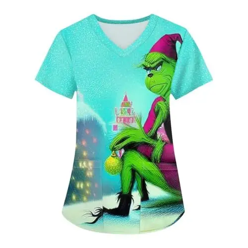 Produktbild: FUXINGHUAYA Black Friday Angebote 2024 Weihnachtshemd Weihnachten Kasack V-Neck Pragmatisch Brachliegen Krankenpfleger Kleidung Weihnachts Berufskleidung Atmungsaktiv 4XL