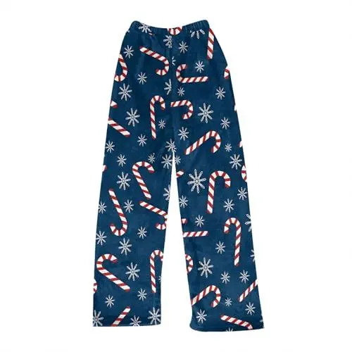 Produktbild: Damen Weihnachten Flanell Pyjama Hosen Mode Weihnachten Schneeflocke Weihnachtsmann Druck Pyjamas Niedlich Lässig Gemütlich Warm Nachtwäsche Blau S Schlafanzug Damen Lang Baumwolle Schlafanzug