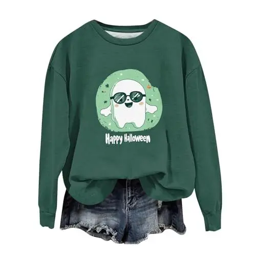 Produktbild: FUXINGHUAYA Renaissance Kleid Damen Halloween Kostüm Damen Sweatshirt Lustig Pulli Ohne Kapuze Druck Langarmshirt Locker Pullover Horror Festlich Locker Top
