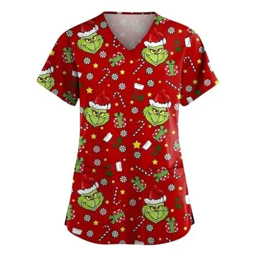 Produktbild: FUXINGHUAYA Sexy Kostüme Frauen Black Friday Angebote 2024 Weihnachten Kasack V-Neck Kurzarm Krankenpfleger Kleidung Weihnachts Berufskleidung Atmungsaktiv Schlupfkasacks Uniform Mit Taschen