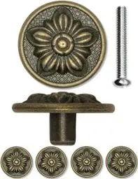 Produktbild: FUXXER®- 4x Antike Möbel-Griffe, Schubladen-Knöpfe, Landhaus Vintage Design Bronze Eisen Messing Möbel Schränke Kommoden Küche Buffet, 30 x 15mm, Flower, 4er Set