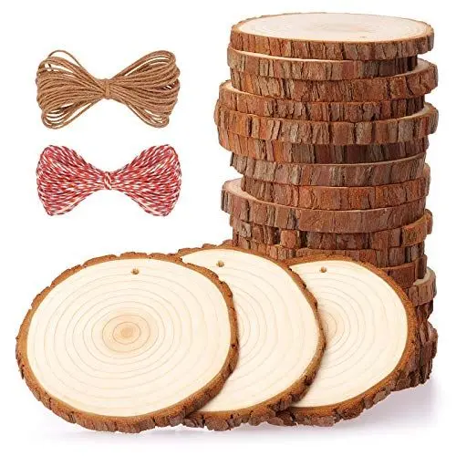Produktbild: Fuyit Holzscheiben 20 Stücke Holz Log Scheiben 9-10cm mit Loch Unvollendete Holzkreise für DIY Handwerk Holz-Scheiben Hochzeit Mittelstücke Weihnachten Dekoration Baumscheibe(20st 3.5