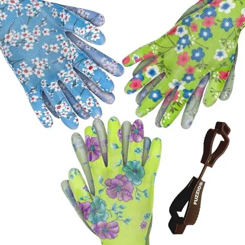 Produktbild: FUZZIO 12 Paar Arbeitshandschuhe Damen, Gartenhandschuhe Damen Gr 7, Kinder Arbeitshandschuhe - Für Haus, Garten - Blumen Design, Für Hof, Reinigung, DIY-Projekte mit Handschuhclip