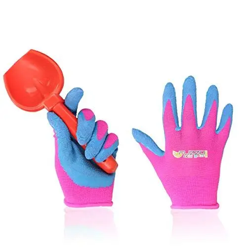 Produktbild: FUZZIO Arbeitshandschuhe Kinder - 2 Paar Rosa Gartenhandschuhe Kinder Reißfest & Atmungsaktiv, Größe 2 (2-4 Jahre), Frei Von BPA & Phthalaten, Optimaler Komfort Für Gartenarbeit, Latexbeschichtet